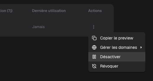 Key context menu with the Disable action.